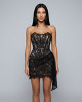 Anouk Lace Trim Corset Mini Dress with Defined Waist in Black