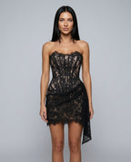 Anouk Lace Trim Corset Mini Dress with Defined Waist in Black