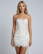 Anouk Lace Trim Corset Mini Dress with Defined Waist in White