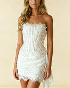 Anouk Lace Trim Corset Mini Dress with Defined Waist in White
