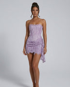 Anouk Lace Trim Corset Mini Dress with Defined Waist in Purple
