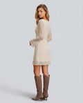 Anouk Scalloped Lace Bell Sleeve Mini Dress in Apricot in Apricot