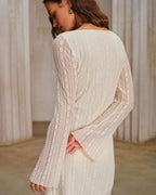 Anouk Scalloped Lace Bell Sleeve Mini Dress in Apricot in Apricot
