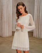 Anouk Scalloped Lace Bell Sleeve Mini Dress in Apricot in Apricot