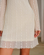 Anouk Scalloped Lace Bell Sleeve Mini Dress in Apricot in Apricot