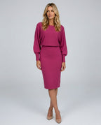 Antonella Lantern Sleeve Ribbed Knit Midi Dress in Gray