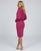 Antonella Lantern Sleeve Ribbed Knit Midi Dress in Gray