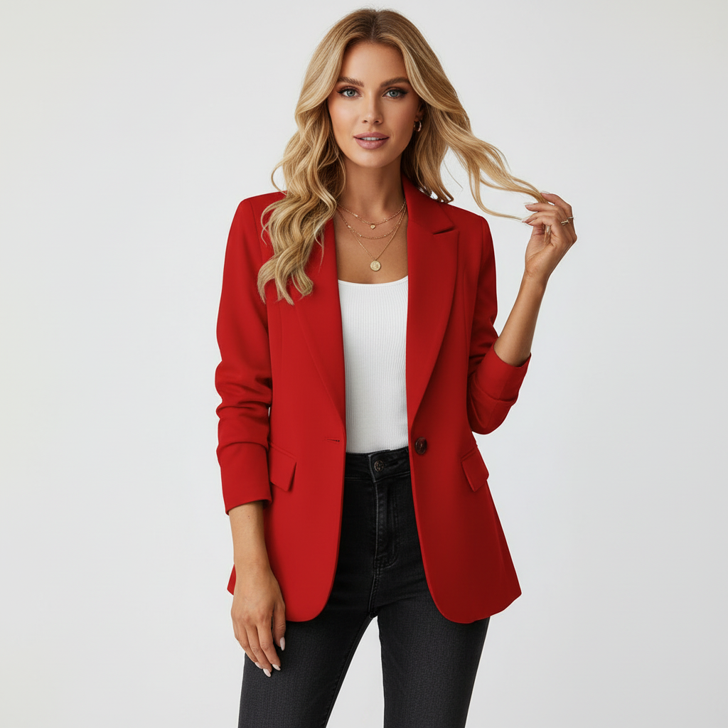 Aurelia Single Button Tailored Blazer with Notched Lapel in Red