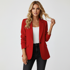 Aurelia Single Button Tailored Blazer with Notched Lapel in Red