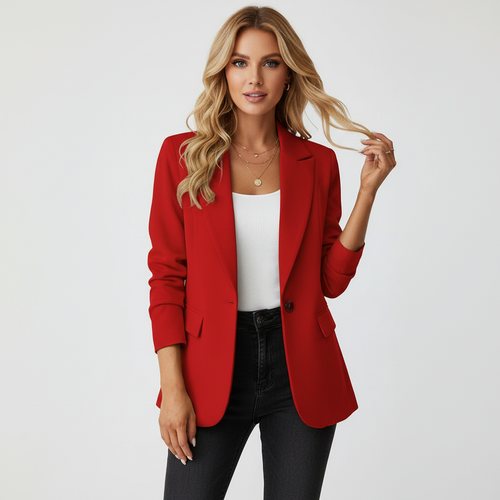 Aurelia Single Button Tailored Blazer with Notched Lapel in Red