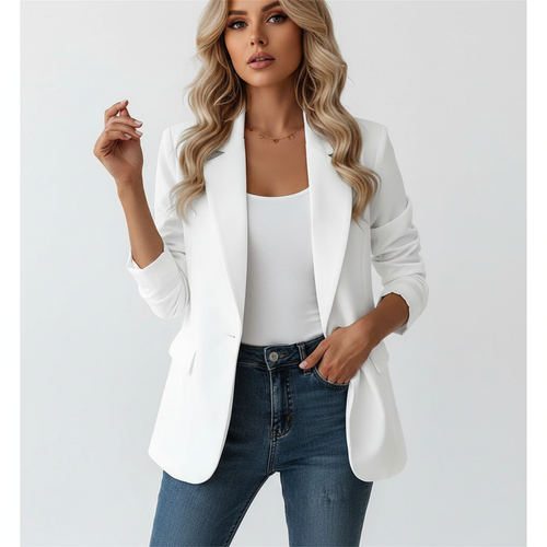 Aurelia Single Button Tailored Blazer with Notched Lapel in White