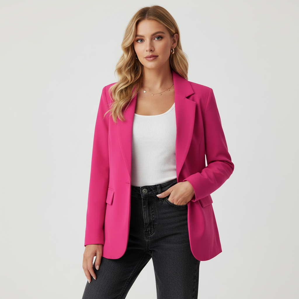Aurelia Single Button Tailored Blazer with Notched Lapel in Pink