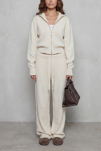 Blair Ribbed Knit Zip Cardigan and Wide Leg Trouser Set in White