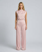 Brooke Satin Look Wide Leg Jumpsuit with Open Back in Pink