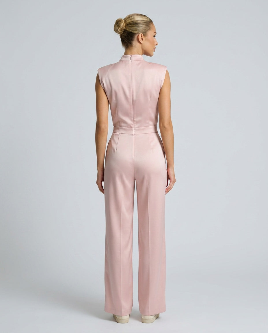 Brooke Satin Look Wide Leg Jumpsuit with Open Back in Pink