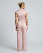 Brooke Satin Look Wide Leg Jumpsuit with Open Back in Pink
