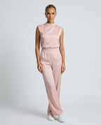 Brooke Satin Look Wide Leg Jumpsuit with Open Back in Pink