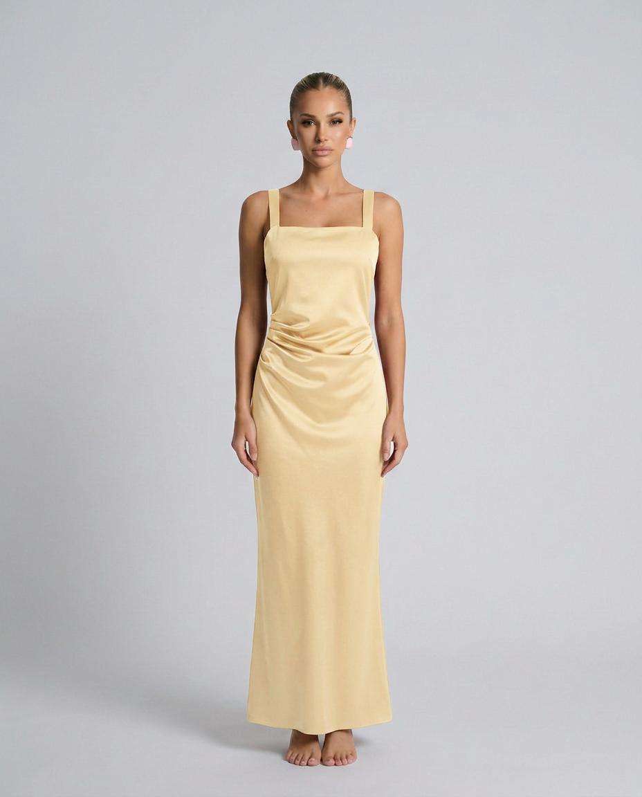 Calanthe Sleeveless All Over Sequin Floor Length Maxi Dress in Yellow
