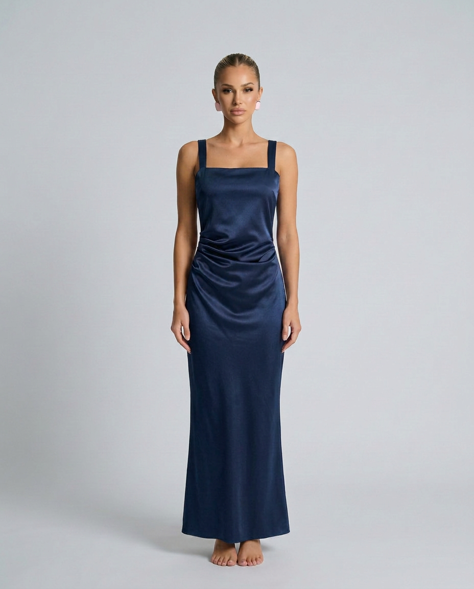 Calanthe Sleeveless All Over Sequin Floor Length Maxi Dress in Navy