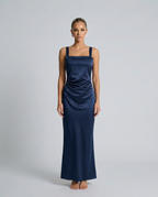 Calanthe Sleeveless All Over Sequin Floor Length Maxi Dress in Navy