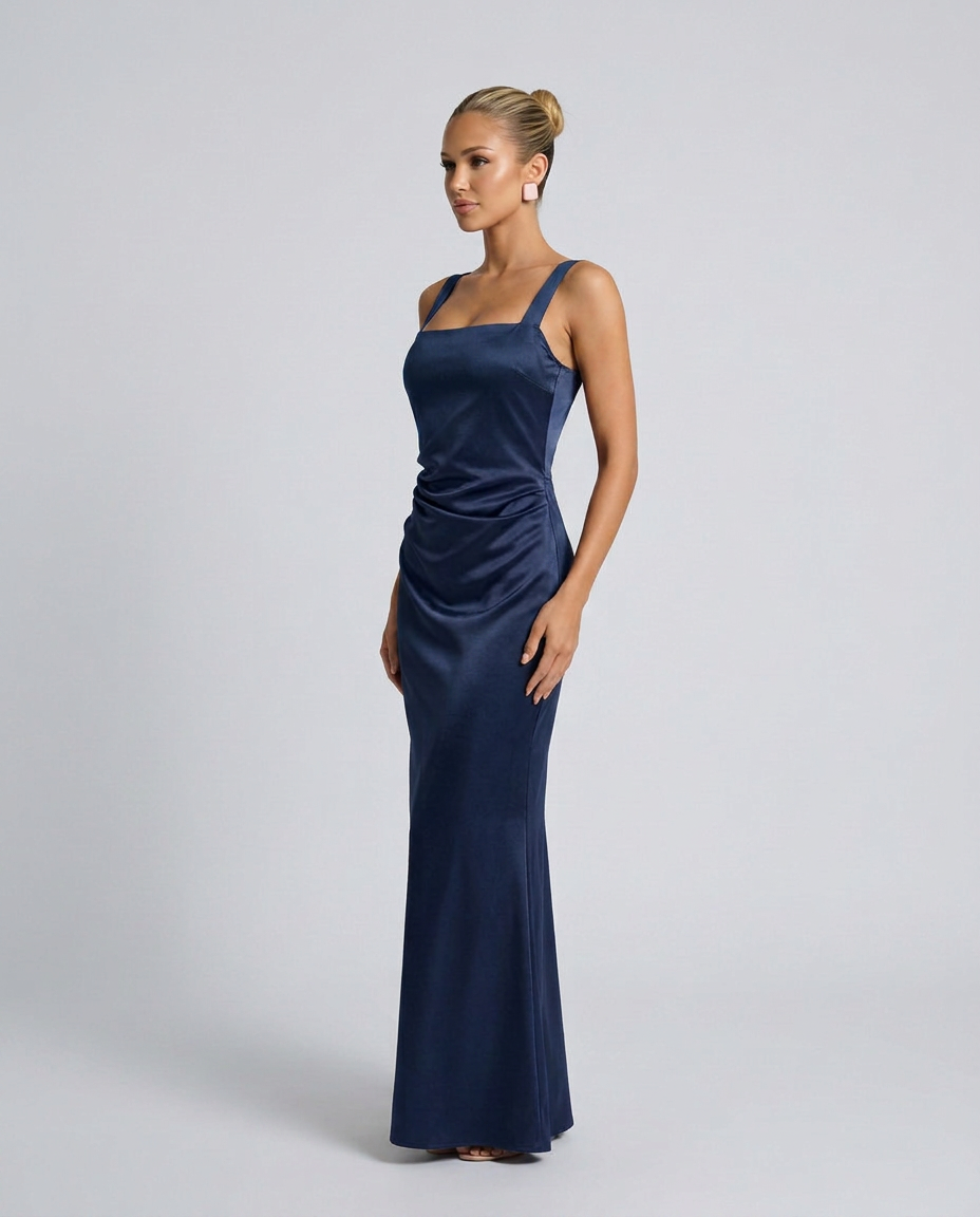 Calanthe Sleeveless All Over Sequin Floor Length Maxi Dress in Navy