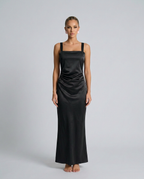 Calanthe Sleeveless All Over Sequin Floor Length Maxi Dress in Black
