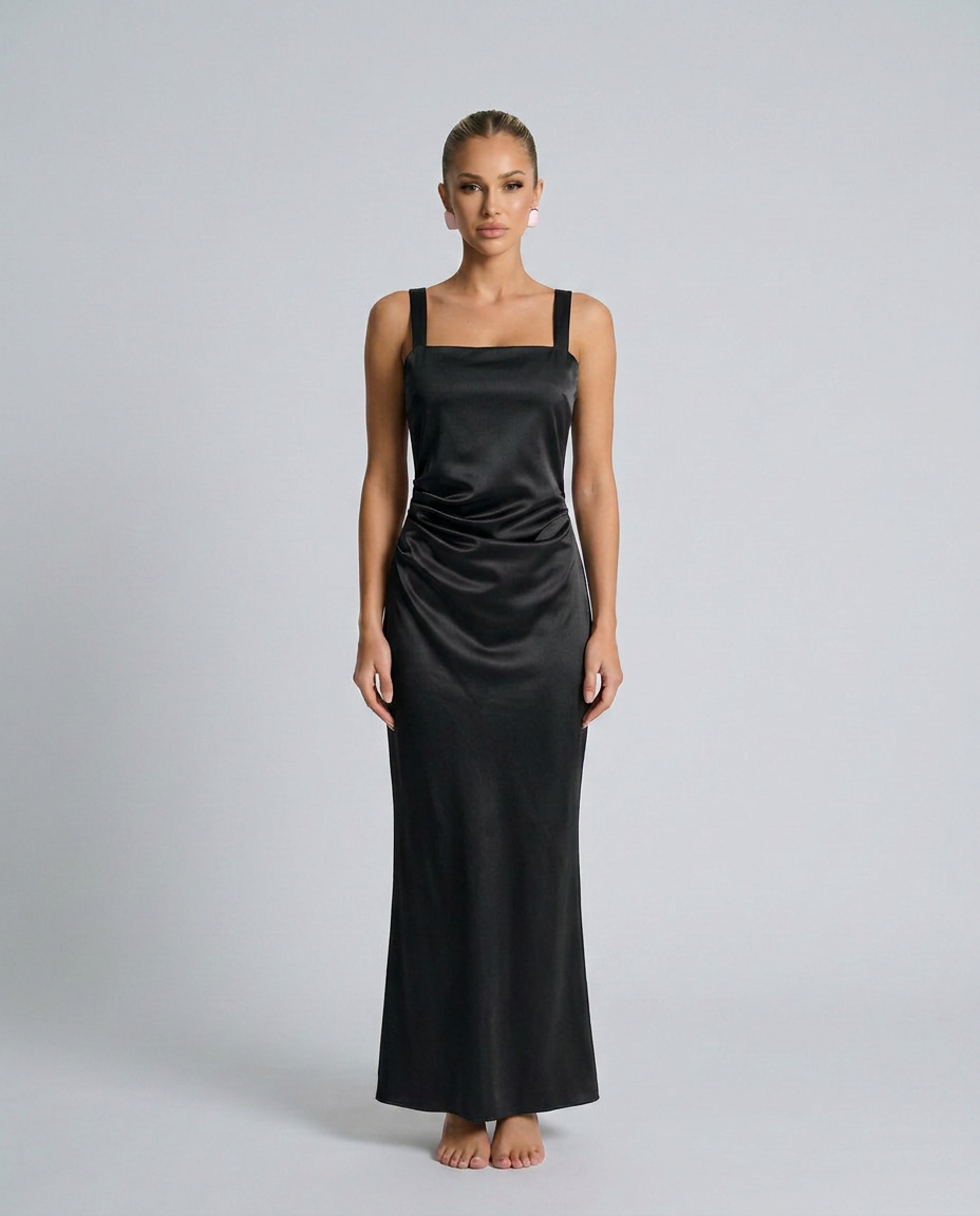 Calanthe Sleeveless All Over Sequin Floor Length Maxi Dress in Black