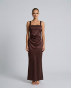 Calanthe Sleeveless All Over Sequin Floor Length Maxi Dress in Brown