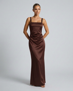 Calanthe Sleeveless All Over Sequin Floor Length Maxi Dress in Brown