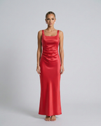 Calanthe Sleeveless All Over Sequin Floor Length Maxi Dress in Red