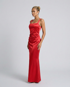 Calanthe Sleeveless All Over Sequin Floor Length Maxi Dress in Red