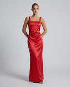 Calanthe Sleeveless All Over Sequin Floor Length Maxi Dress in Red