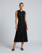 Catalina Sleeveless Flared Ribbed Knit Midi Dress in Black in Black