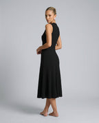 Catalina Sleeveless Flared Ribbed Knit Midi Dress in Black in Black