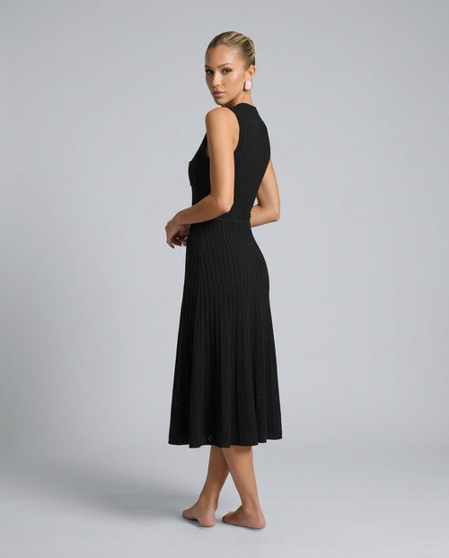 Catalina Sleeveless Button Front Open Knit Midi Dress in Black