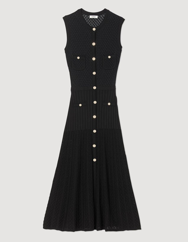 Catalina Sleeveless Flared Ribbed Knit Midi Dress in Black in Black