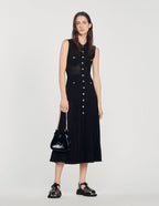 Catalina Sleeveless Flared Ribbed Knit Midi Dress in Black in Black