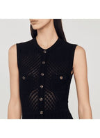 Catalina Sleeveless Flared Ribbed Knit Midi Dress in Black in Black