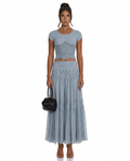 Celeste Knit Top and Lace Panel Midi Skirt Two Piece Set in Light Blue