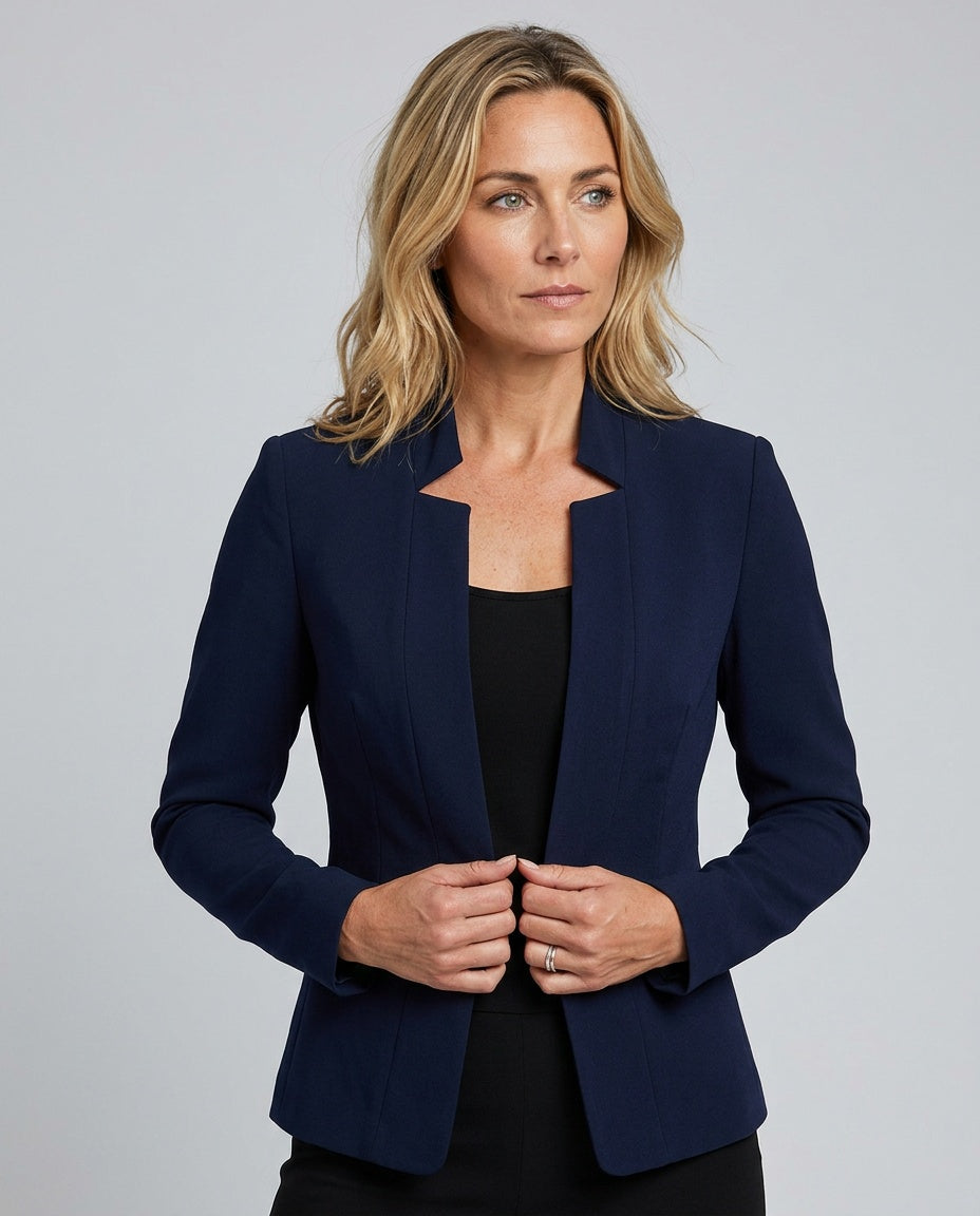 Cleo Longline Open Front Blazer with Straight Cut Body in Navy