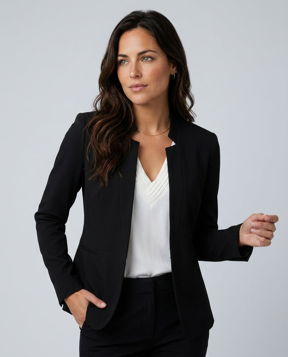 Cleo Longline Open Front Blazer with Straight Cut Body in Black