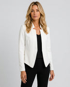 Cleo Longline Open Front Blazer with Straight Cut Body in White