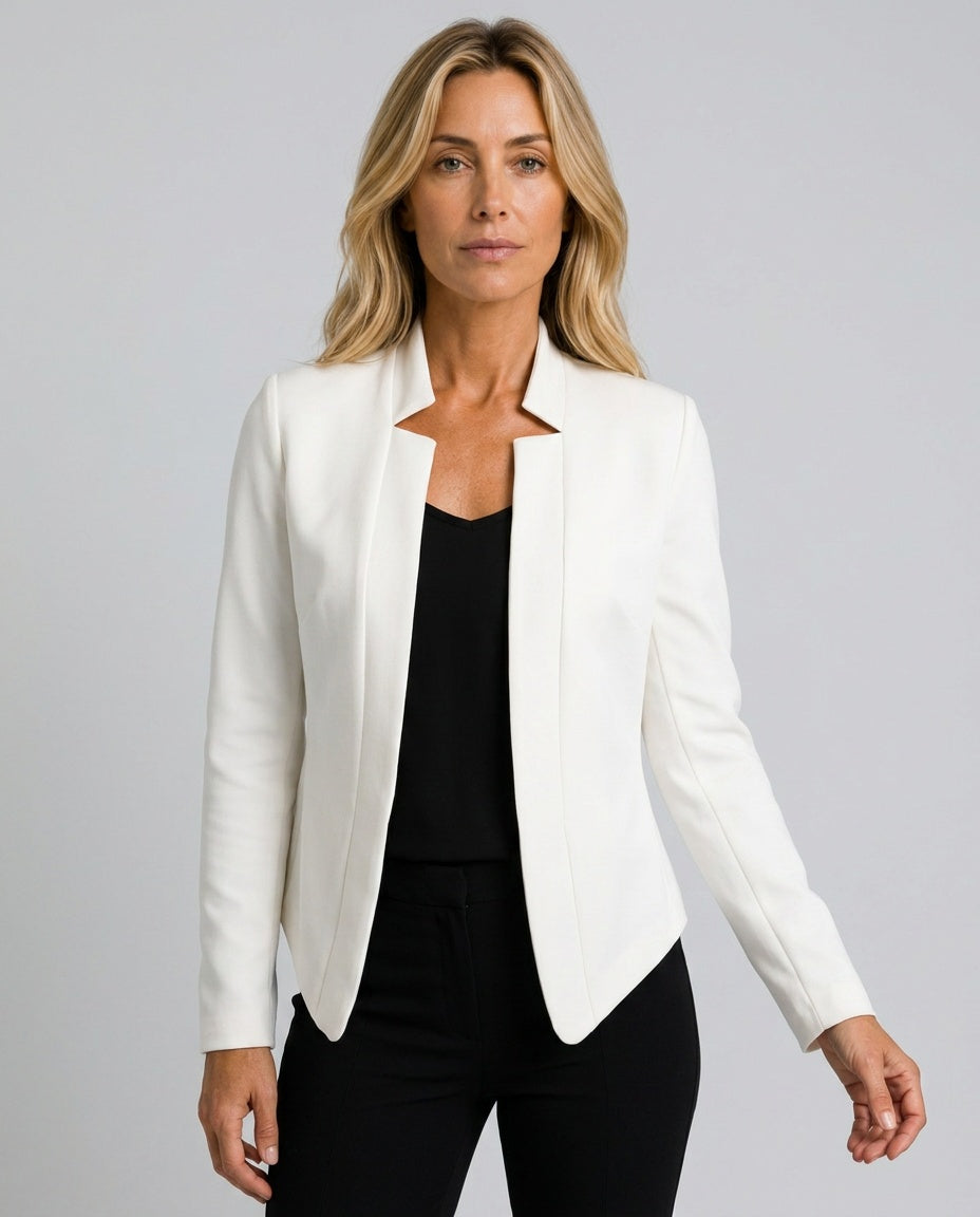 Cleo Longline Open Front Blazer with Straight Cut Body in White