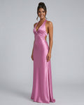 Cleo Satin Look Halter Neck Maxi Dress with Open Back in Pink
