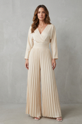 Cleona Pleated Wide Leg Jumpsuit with Balloon Sleeves in Apricot