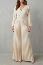 Cleona Pleated Wide Leg Jumpsuit with Balloon Sleeves in Apricot