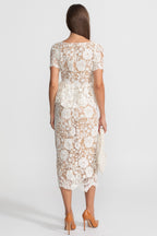 Colette Lace Peplum Midi Dress with Satin Look Collar in White