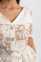 Colette Lace Peplum Midi Dress with Satin Look Collar in White