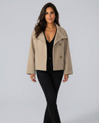 Ellie Oversized Short Coat with Structured High Neckline in Beige