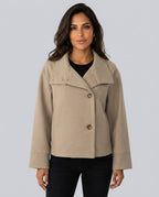 Ellie Oversized Short Coat with Structured High Neckline in Beige